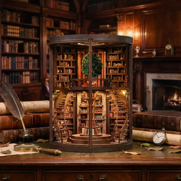 Wisdom Rings Tree Library Book Nook Kit – DIY Miniature Library with LED Light