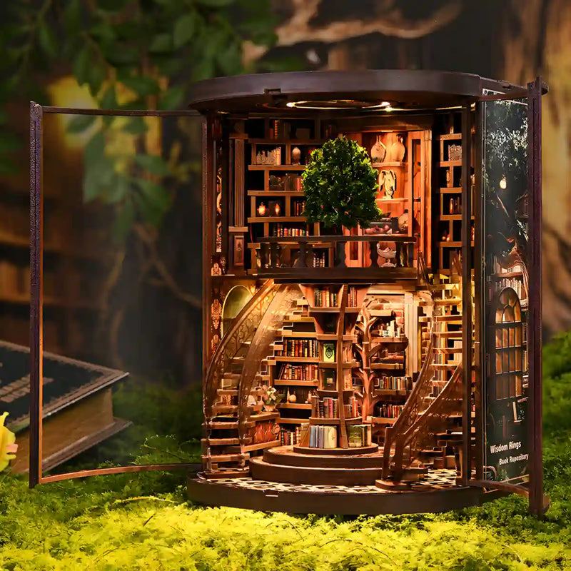 Wisdom Rings Tree Library Book Nook Kit – DIY Miniature Library with LED Light