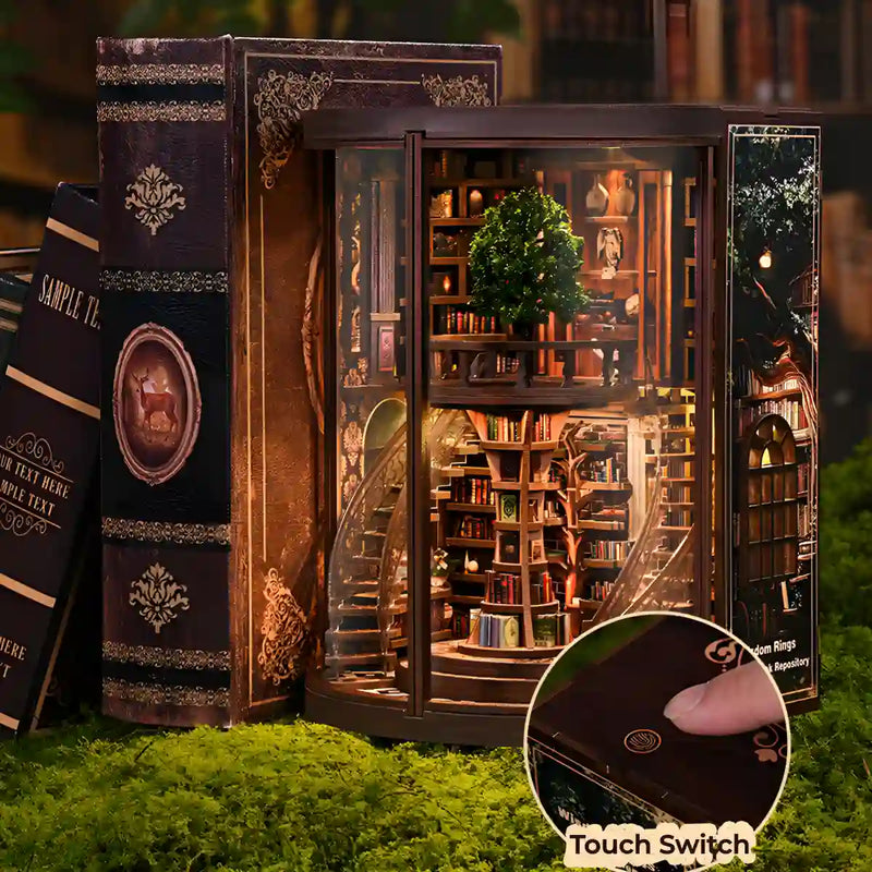 Wisdom Rings Tree Library Book Nook Kit – DIY Miniature Library with LED Light