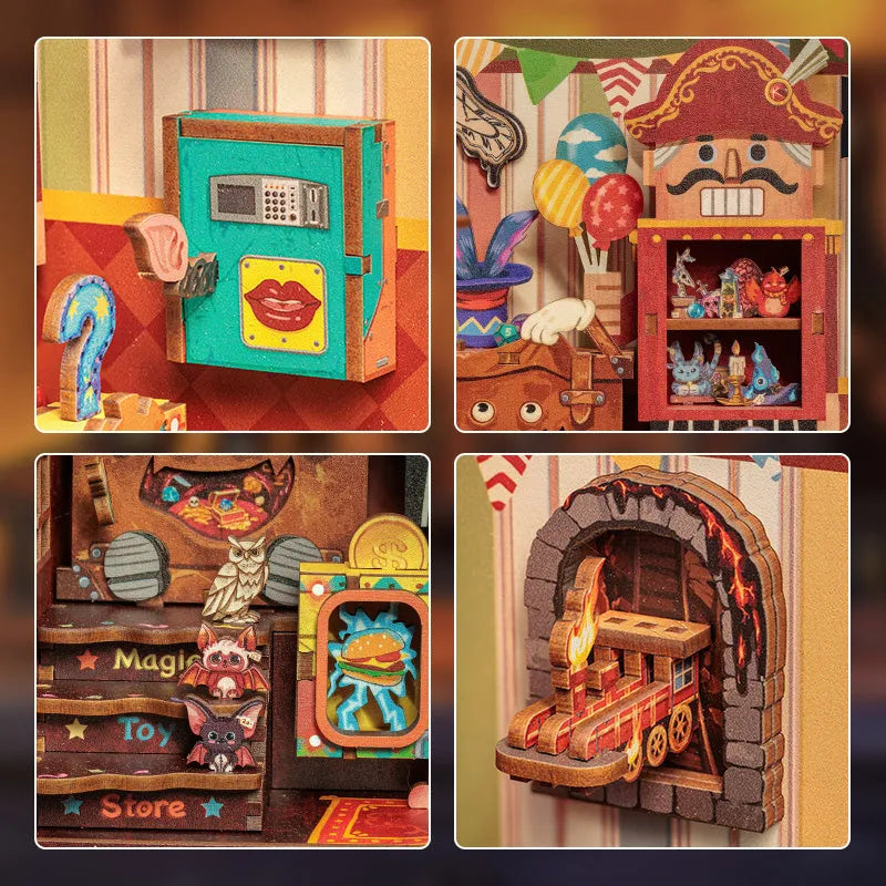 Open the doors of a miniature toy shop