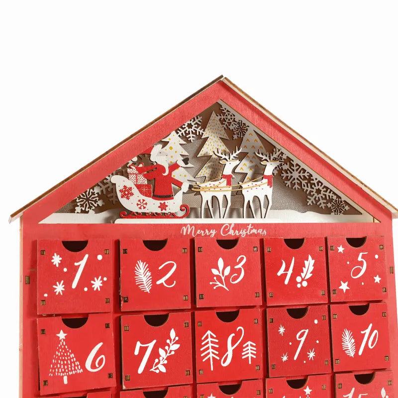 Red Wooden Advent Calendar with LED Light